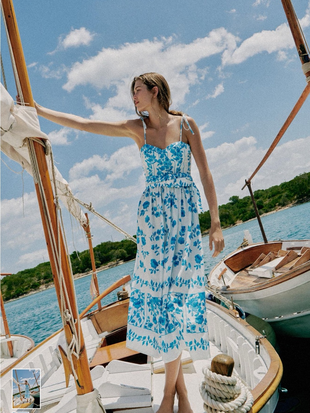 Zara Blue Floral Tie-Shoulder Midi Dress